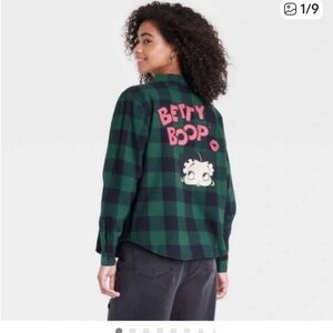 Betty Boop Green and Black Plaid Shirt xs for someone very petite